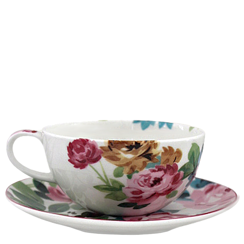 Floral Rose Teacup + Saucer