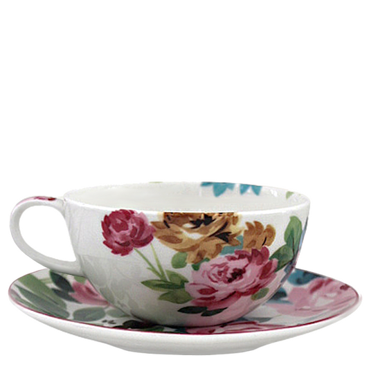Floral Rose Teacup + Saucer