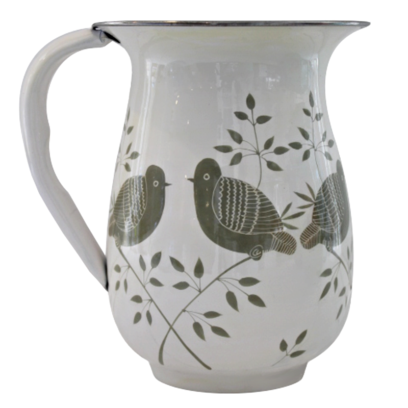 Hand Painted Bird Enamel Jugs