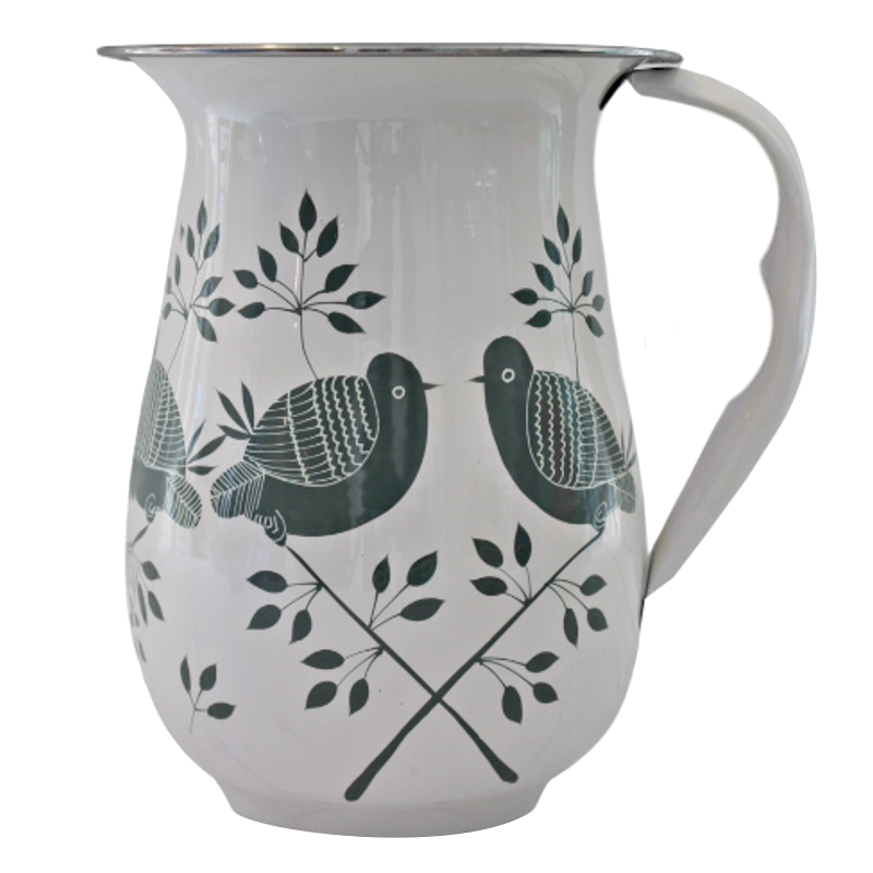 Hand Painted Bird Enamel Jugs