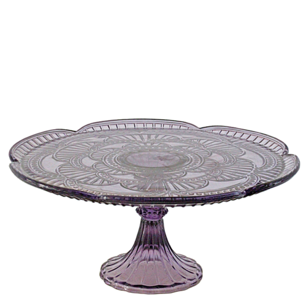 Purple Embossed Glass Cake Stand