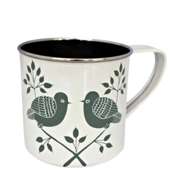 Hand Painted Enamel Bird Mugs