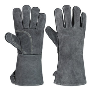 Grey 14-Inch Premium Leather BBQ Gloves - Heat-Resistant Up to 500 Degree